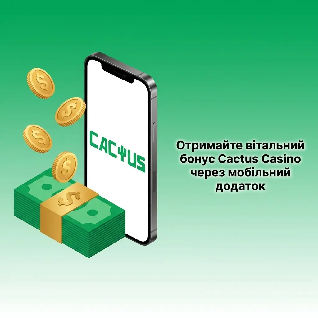 Мобільний додаток Cactus Casino для iOS та Android з активацією вітального бонусу після депозиту