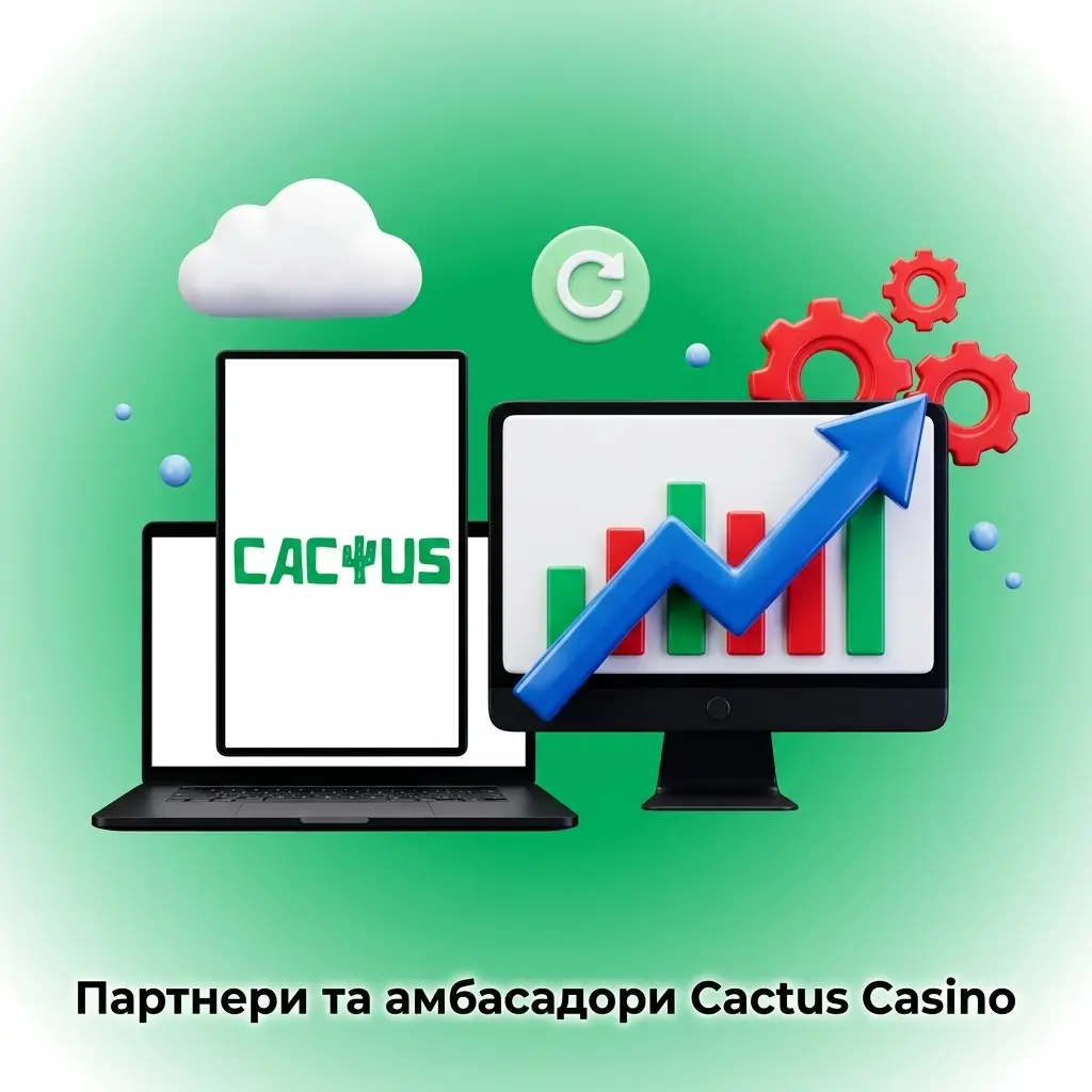 Логотип Cactus Casino з текстом про партнерів та амбасадорів платформи в Україні